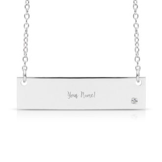 FREE ENGRAVING Sterling Silver Diamond Accent Bar Necklace, 18 Inches.  Our #1 Personalized Necklace! Get Yours Today!